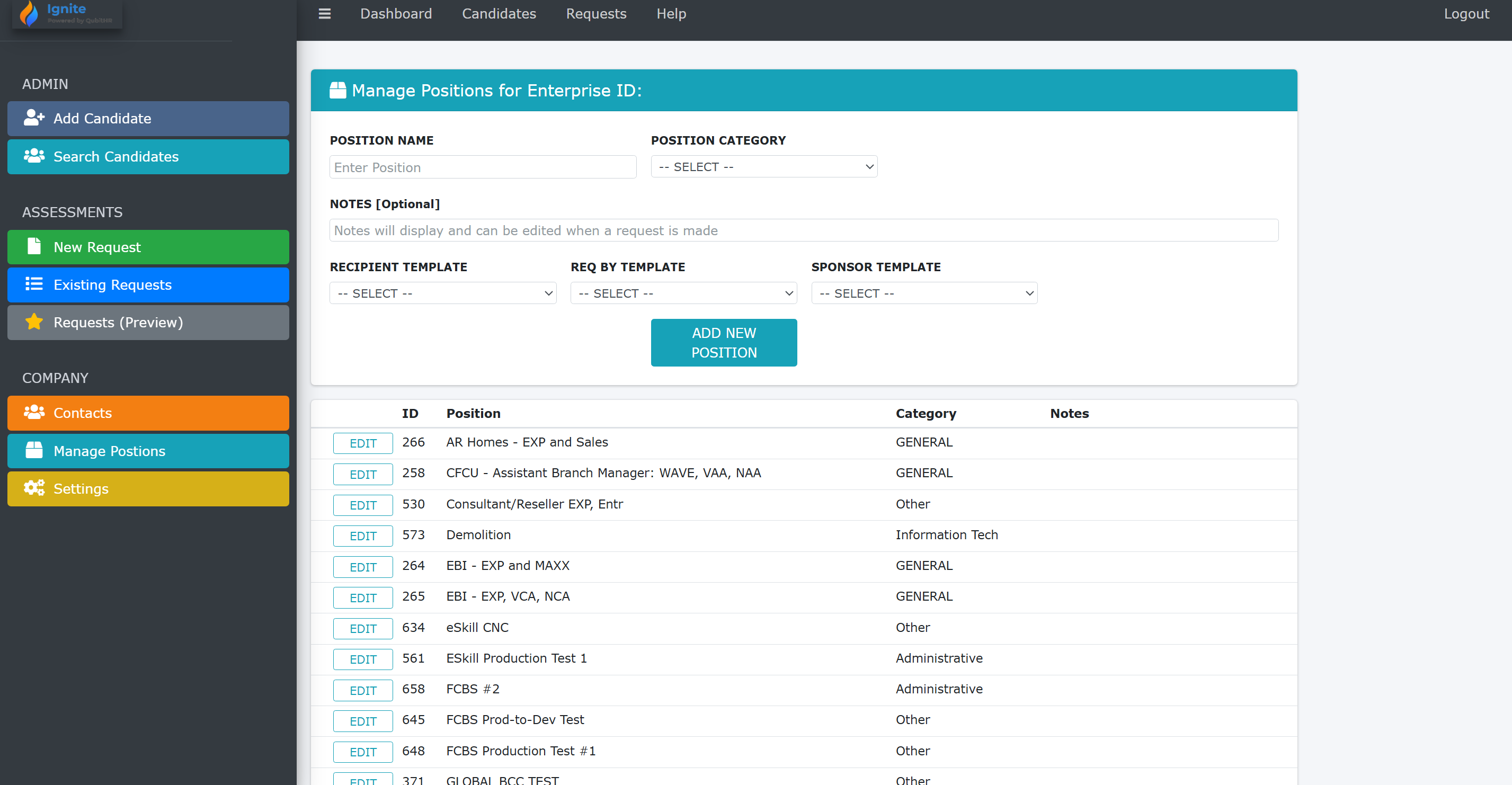 Ignite — managing positions and role templates